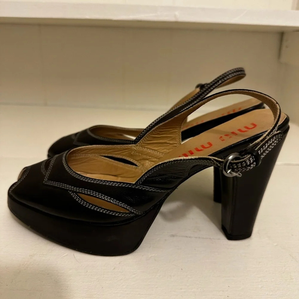 MIU MIU Leather Sling Back Pumps Size 7.5 (EU 37.5) - Picture 6 of 8